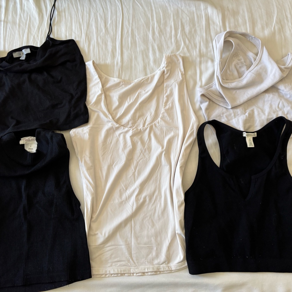 Bundle of Five Basic Black & White Tank Tops - Sizes Extra Small & Small